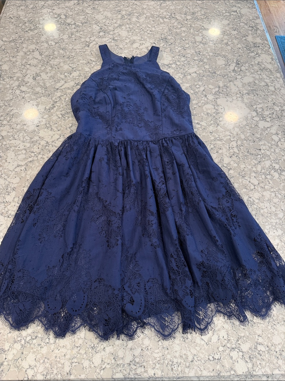 Altar'd State Navy royal blue Lace Midi Dress size M scalloped neckline